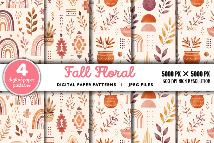 Fall Floral Digital Pattern JPG