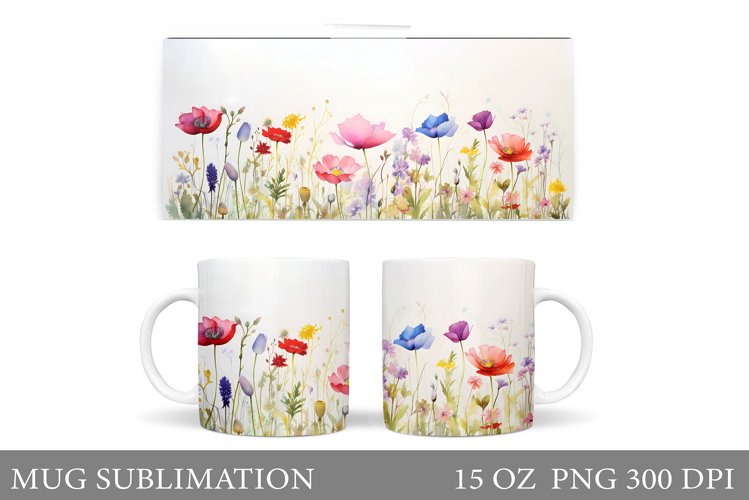 Wildflowers Mug Sublimation. Flowers Mug Wrap Design