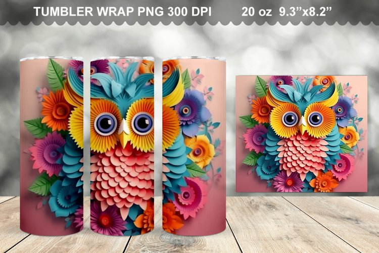 Colorful 3D Owl Butterfly Tumbler Design