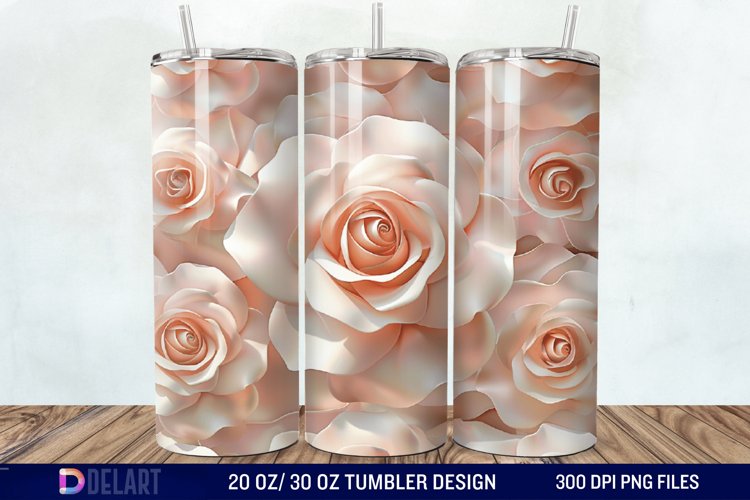 3D Flower Seamless Roses Tumbler Wrap example image 1