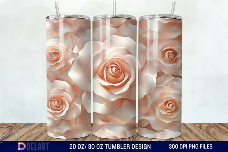 3D Flower Seamless Roses Tumbler Wrap