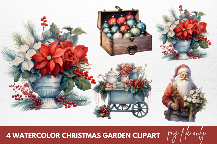Watercolor Christmas Garden Clipart