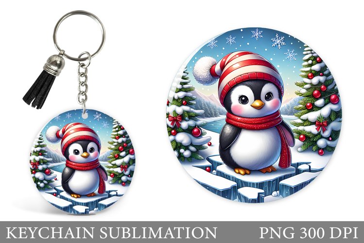Cute Christmas Penguin Keychain Sublimation example image 1