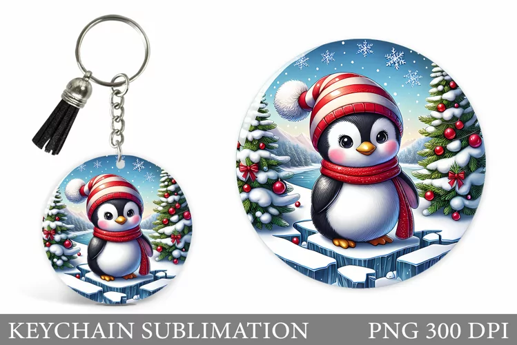 Cute Christmas Penguin Keychain Sublimation