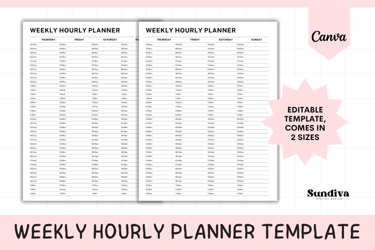 Weekly Hourly Planner Editable Template 3