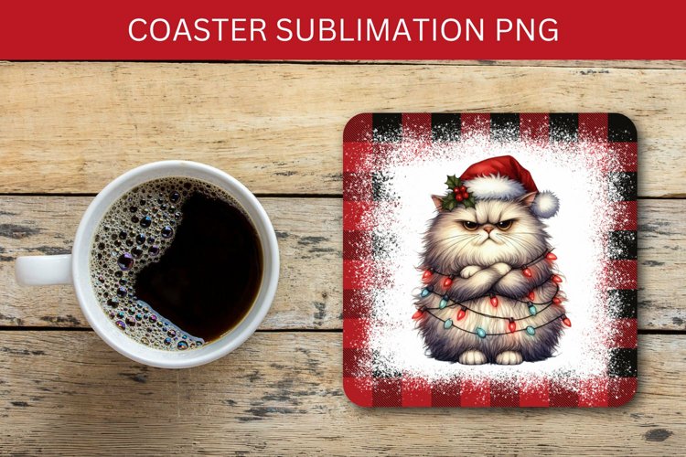 square coaster - grumpy christmas cat