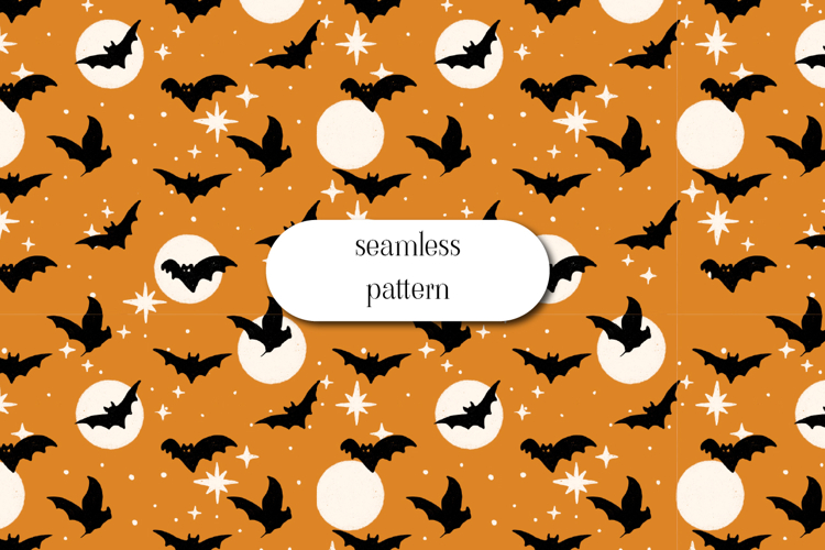 Halloween Bat Seamless Pattern, Spooky Moon Night Print