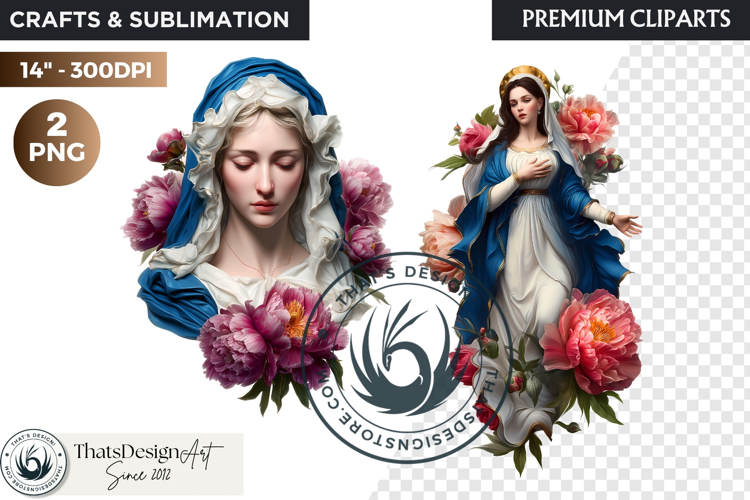 Floral Virgin Mary Clipart PNG, Mother with Jesus, bible