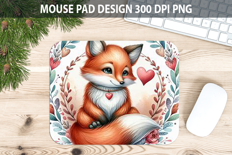 Watercolor Foxes Mouse Pad Sublimation - Valentines PNG example image 1
