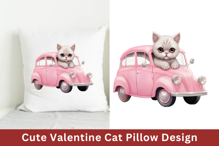 Cute Valentine Cat Pillow Design, Valentine Sublimation