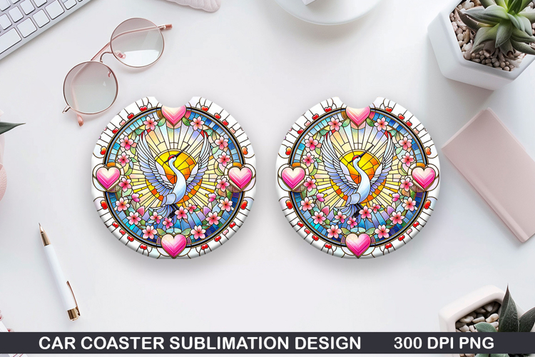 Dove Car coaster sublimation, Valentines Coaster PNG