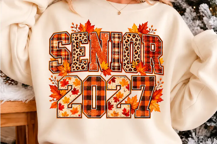 Senior 2027 Fall Leopard Plaid PNG New Year T-shirt Png