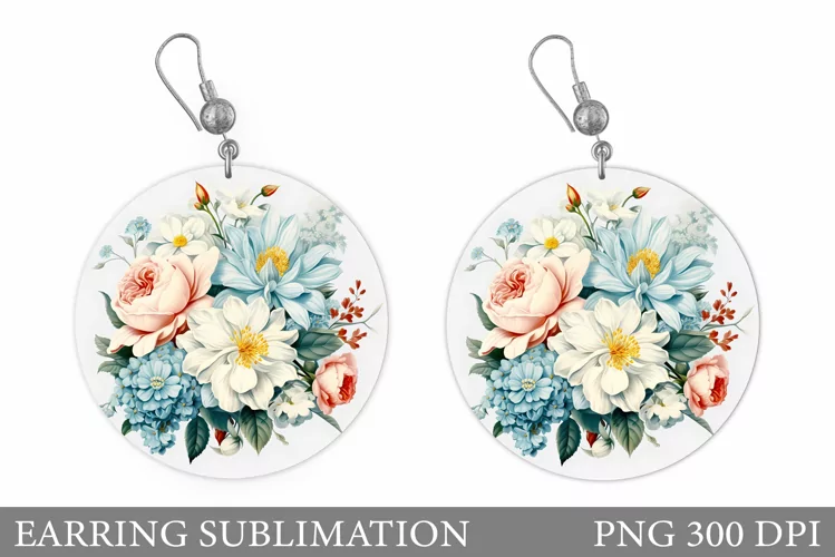 Flowers Earring Design. Vintage Flowers Earring Sublimation
