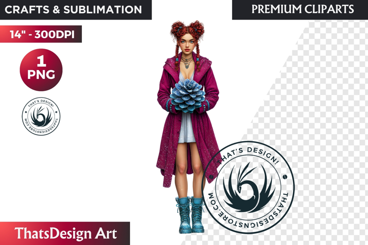 Cosy Winter Aurora Girl Clipart, Fashion Girl PNG