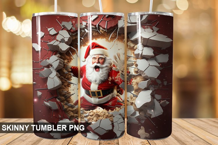 3D Christmas Santa Cracked Hole PNG Tumbler Design