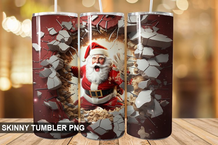 3D Christmas Santa Cracked Hole PNG Tumbler Design example image 1