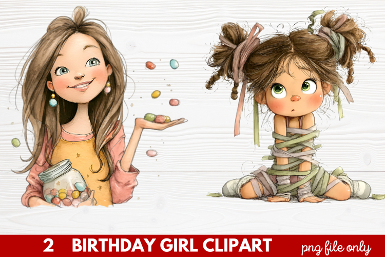 Birthday Girl Clipart | Cute Celebration PNG Illustration Se