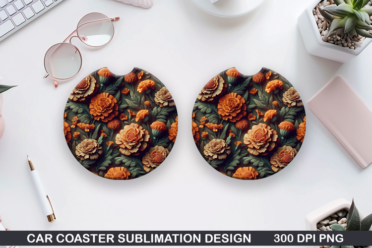 Flowers Car Coaster Sublimation| Summer Flowers Coaster PNG