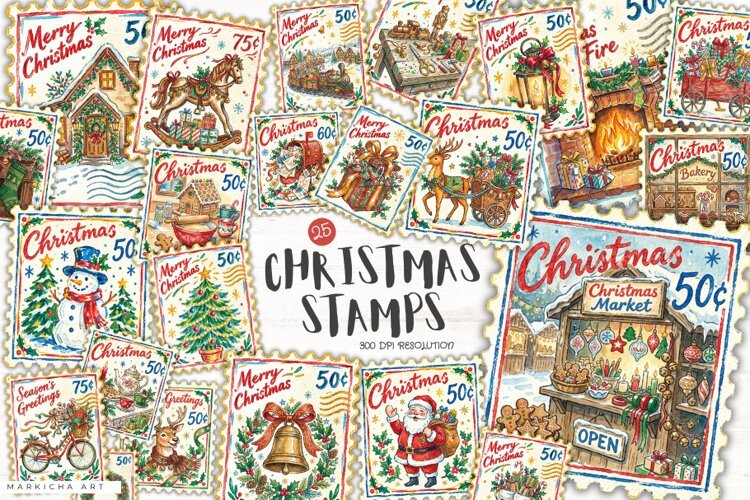 Christmas Postage Stamps PNG example image 1