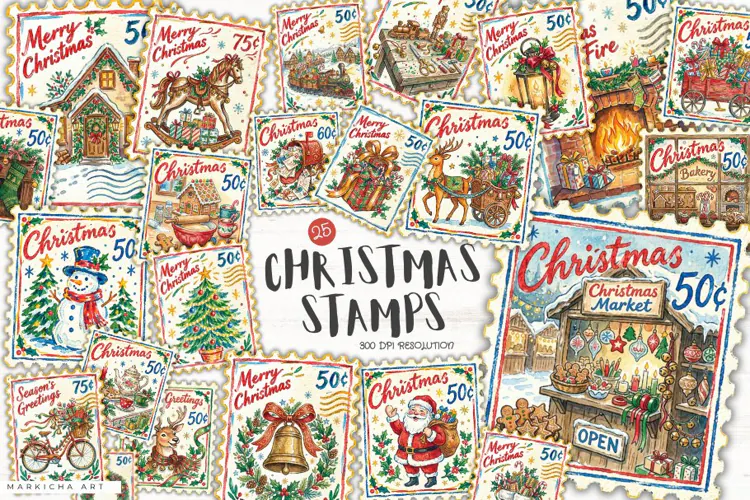 Christmas Postage Stamps PNG