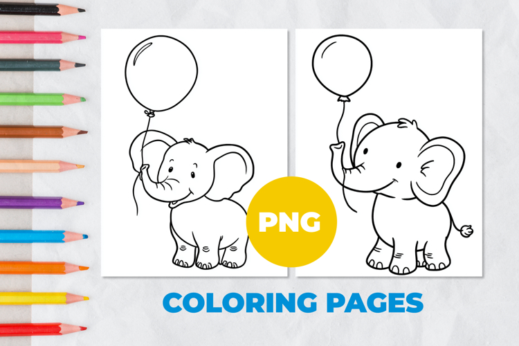 Elephant with a Balloon Coloring Pages | Coloring book