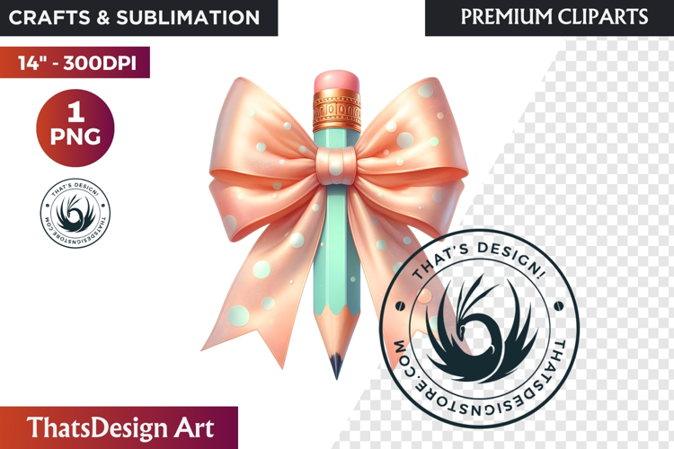 Pastel Coquette Pencil bow Clipart Girly School Supplies