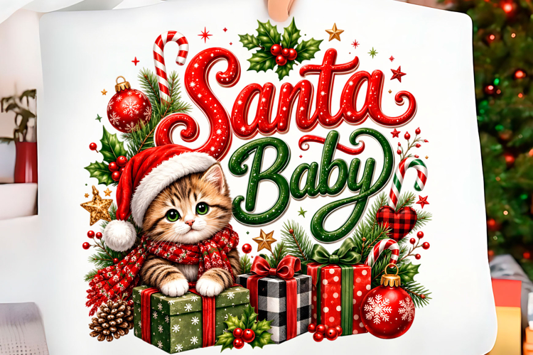 Santa Baby Christmas Cat PNG