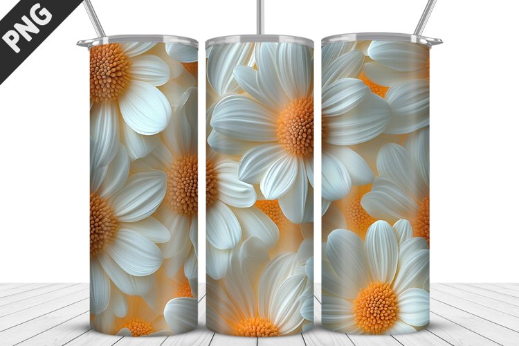 3D Daisy Flowers 20oz Tumbler Wrap | Sublimation Design