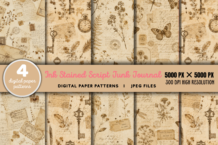 Ink Stained Script Junk Journal JPG