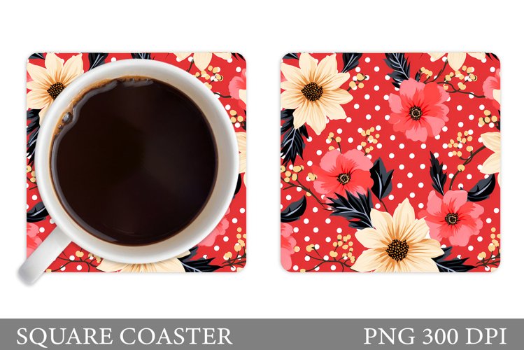 Flowers Coaster Sublimation. Flowers Square Coaster Template