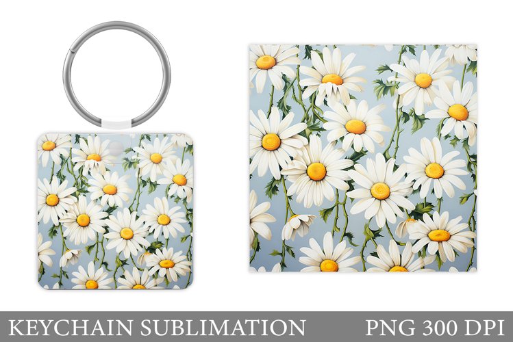Daisy Flowers Keychain. Square Keychain Flowers Sublimation example image 1