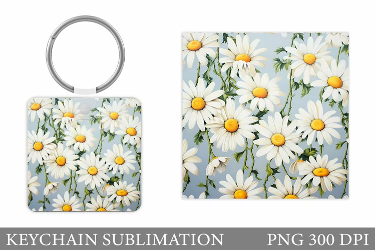 Daisy Flowers Keychain. Square Keychain Flowers Sublimation