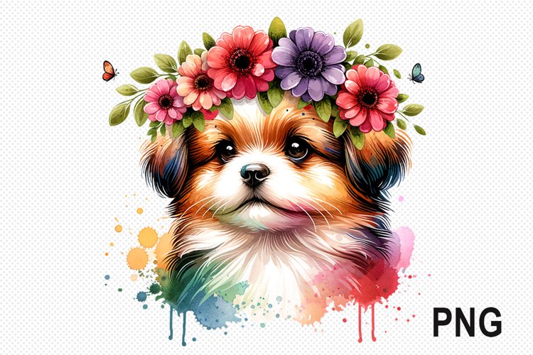 Dog Flowers Sublimation - Dog Flowers Clipart PNG Design