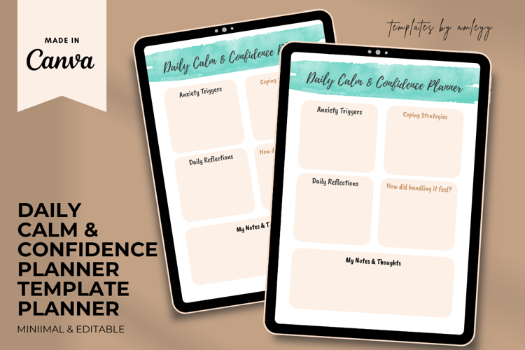 Daily Calm & Confidence Planner Template Canva - Editable