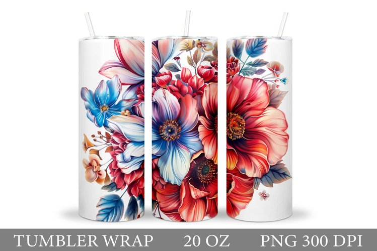 Flowers Tumbler Wrap Design. Sublimation Tumbler Flowers