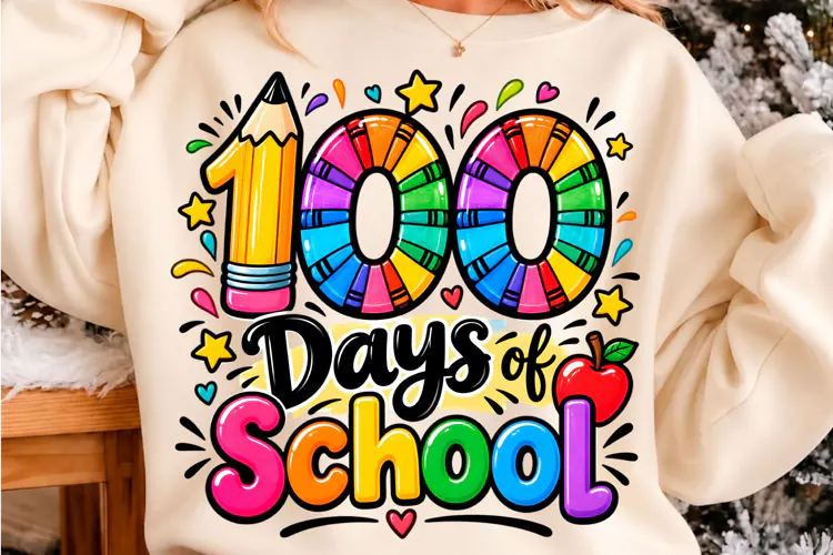 100 Days of School Rainbow Crayon PNG