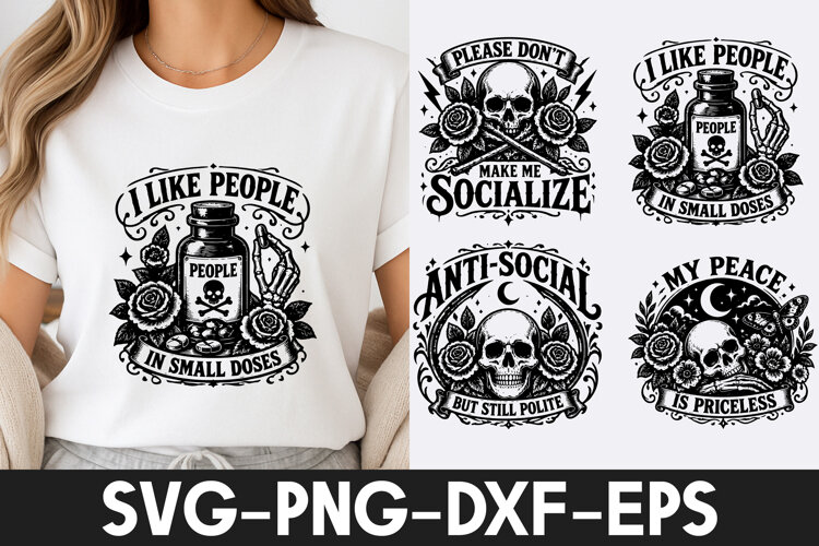 Gothic Skull Rose SVG PNG, Antisocial Quote Design example image 1