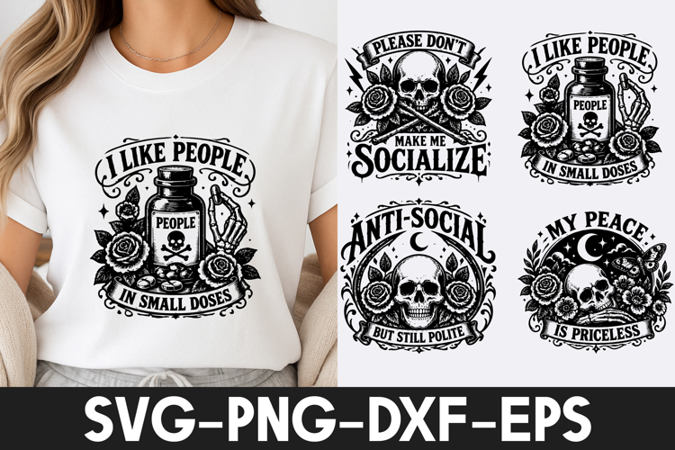 Gothic Skull Rose SVG PNG, Antisocial Quote Design