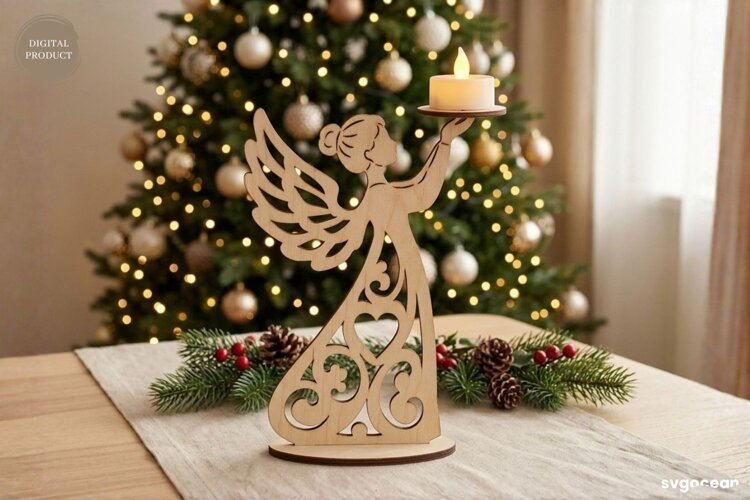 Christmas Angel Candle Holder Laser Cut | Glowforge | SVG example image 1
