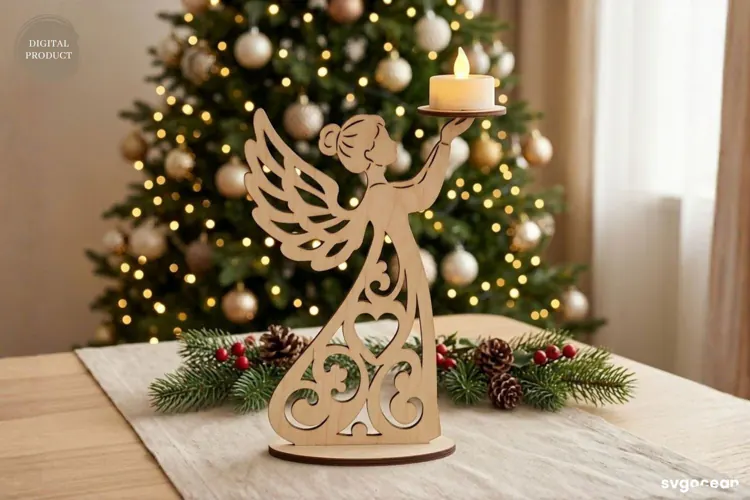 Christmas Angel Candle Holder Laser Cut | Glowforge | SVG