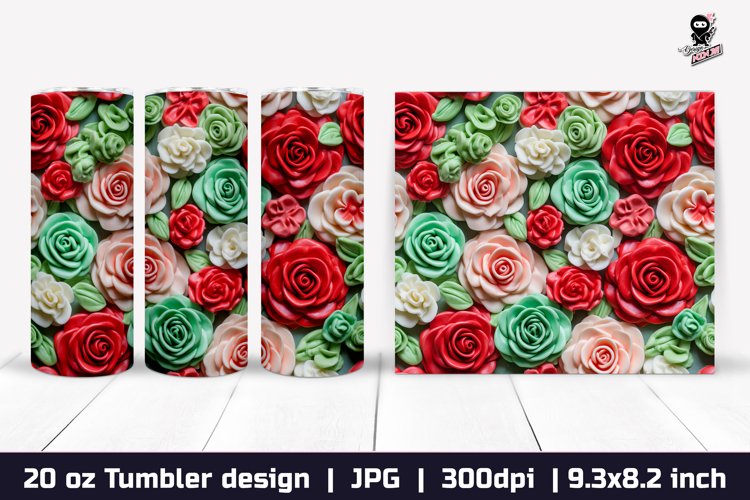 3d Flowers Tumbler, Roses Tumbler Sublimation Wrap example image 1