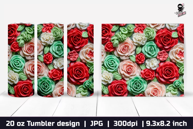 3d Flowers Tumbler, Roses Tumbler Sublimation Wrap