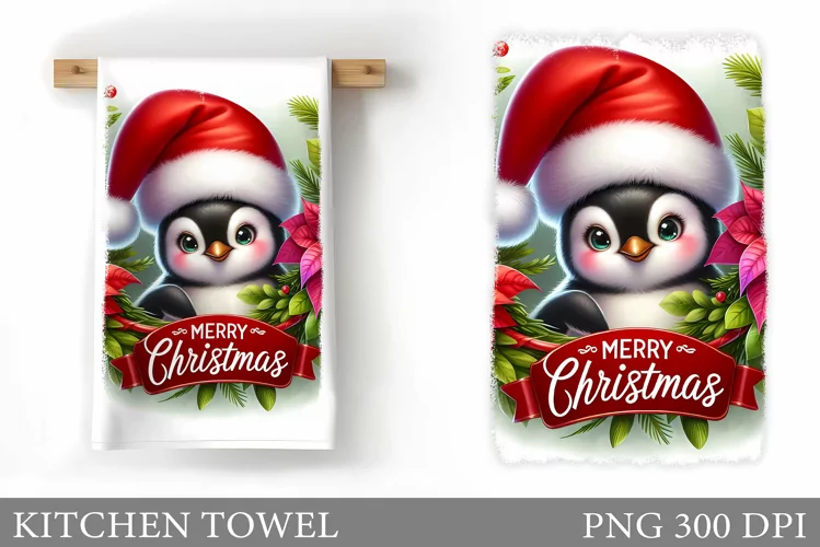Cute Penguin Kitchen Towel. Christmas Penguin Kitchen Towel