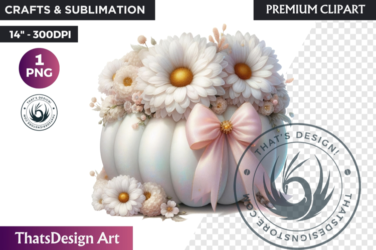 Floral Dreamy Pastel coquette pumpkin with bow PNG Clipart