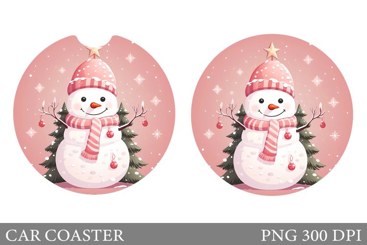 Cute Snowman Car Coaster. Christmas Car Coaster Design