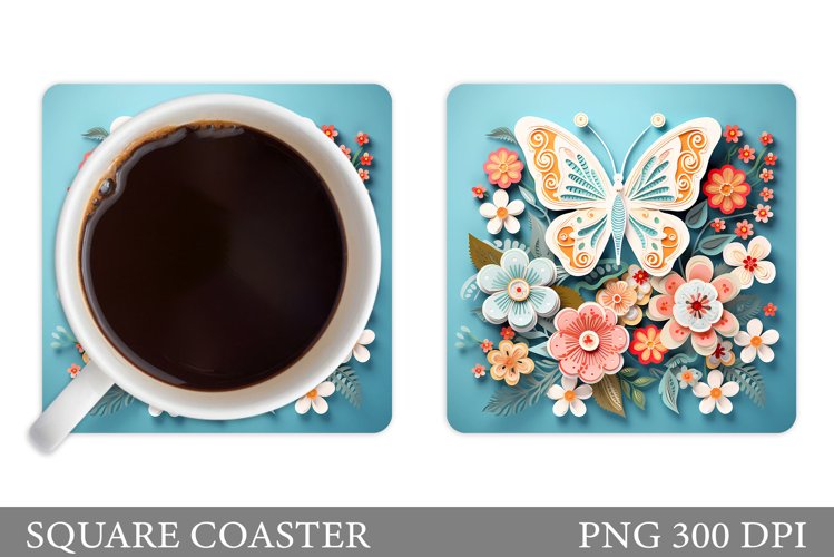 Butterfly Coaster Design. Floral Coaster Sublimation example image 1