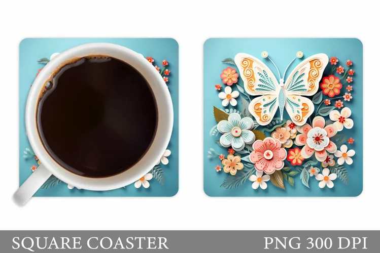 Butterfly Coaster Design. Floral Coaster Sublimation