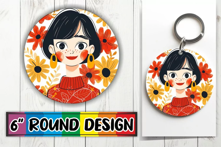 Artistic Woman Portrait Round Design Sublimation PNG