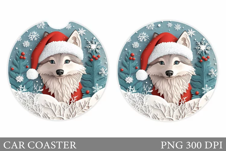 Wolf Car Coaster Sublimation. Christmas Car Coaster Design