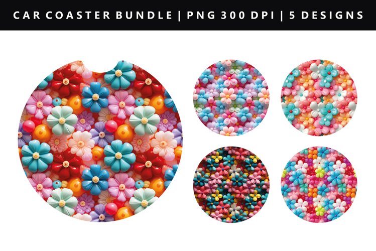Flower Keychain And Car Coaster Sublimation Design